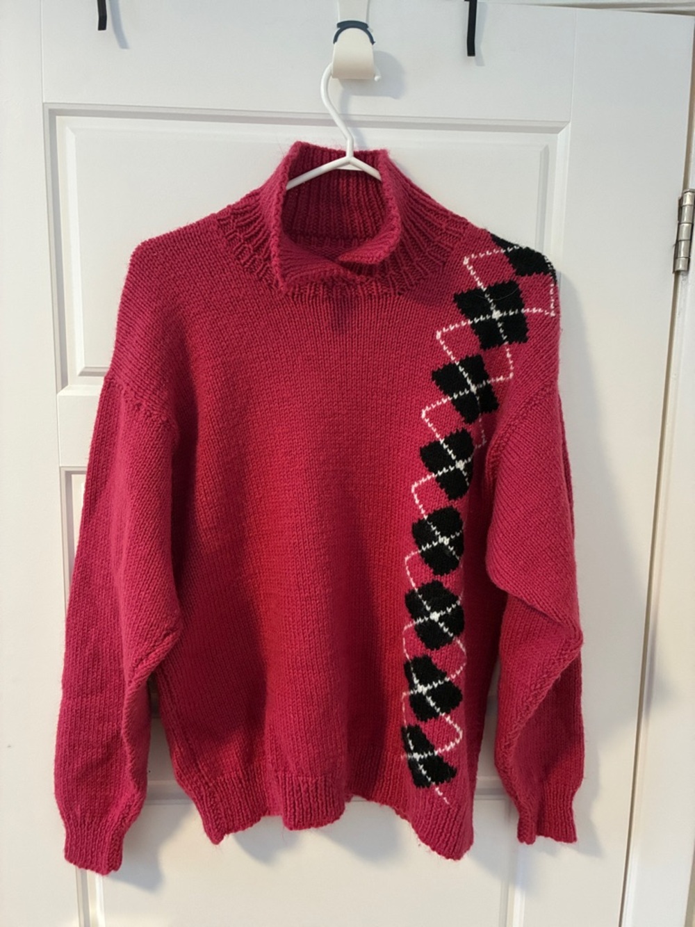 Pink Argyle Turtleneck Sweater
